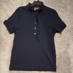 Tory Burch Navy Ruffle Blouse